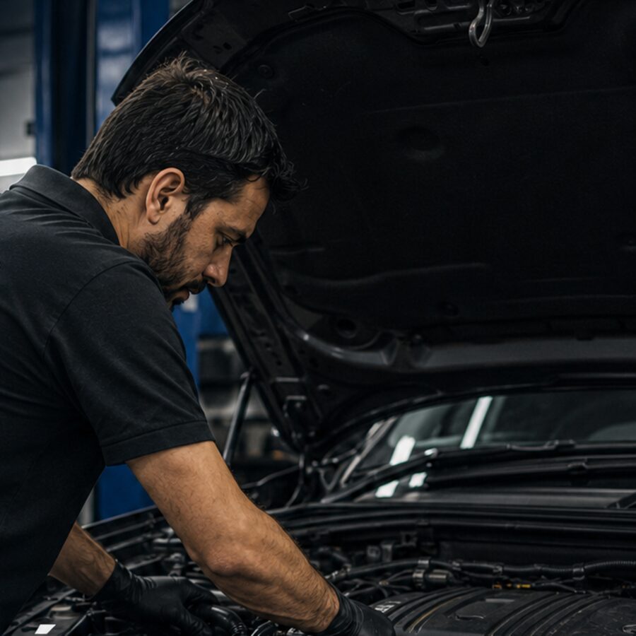 Técnico de MITO Garage trabajando en el motor de un vehículo